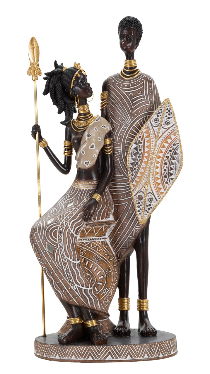 Statueta decorativa Tribal Masai Family, Mauro Ferretti, 16x11.5x38 cm, polirasina, multicolor - imagine 7